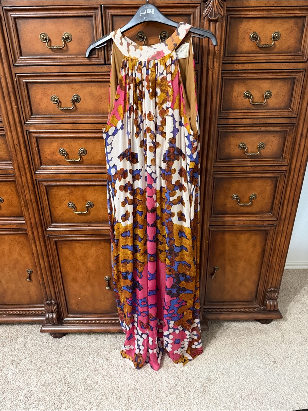 Colorblock Pattern Sleeveless Maxi Dress - Pink, Mustard, Blue